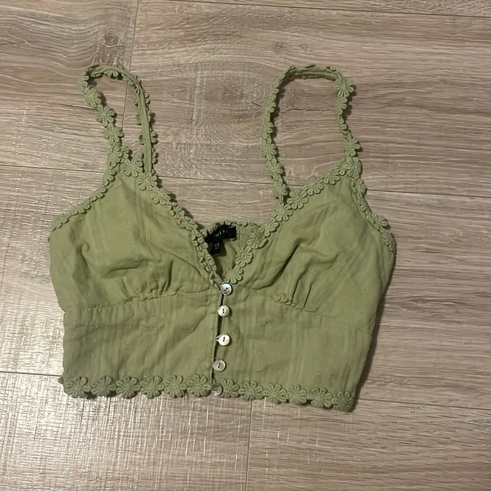 Green Floral Cropped Tank